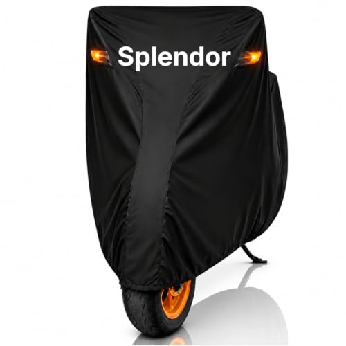 Image of Dhoom Bike Body Cover for Splendor Cover | 100% Waterproof, Dustproof & Scratch Resistant | Heavy Duty Two Wheeler Covers with UV Protection, Heat Resistant | All Weather Outdoor Bike Cover (Black)