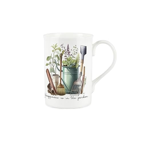 Gardening Mug - Happiness is in The Garden - Bone China Mug Coffee/Tea Present Gift for Gardeners