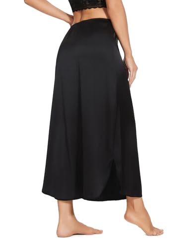 Image of MANCYFIT Long Half Slip for Women Under Dress Satin Slip Skirt Extenders 36 inch Maxi Underskirt