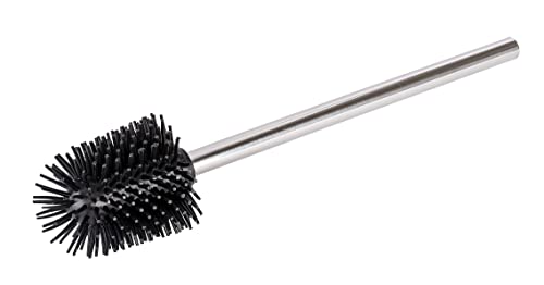 WENKO Brosse de silicone avec manche acier inox - Brosse de toilette avec tête de rechange en silicone, Acier inoxydable, 7.5 x 35 x 7.5 cm, Brillant
