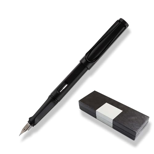 Neveance Pluma estilográfica negra mate, pluma estilográfica con agarre ergonómico, incluye 24 bolsas de tinta, ideal para cualquier escritura y caligrafía, punta mediana de acero pulido con juego de
