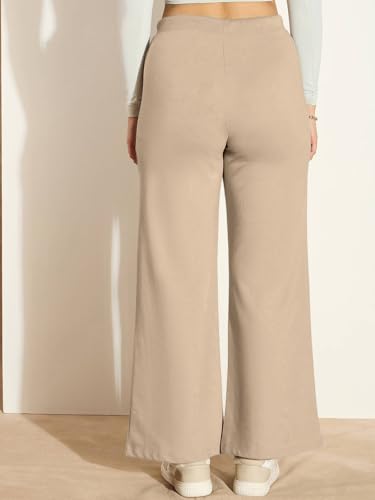 Image of Vogaan Women's Cotton Blend Wide Leg Pants | Drawstring Waist Casual Solid Track Pants for Women