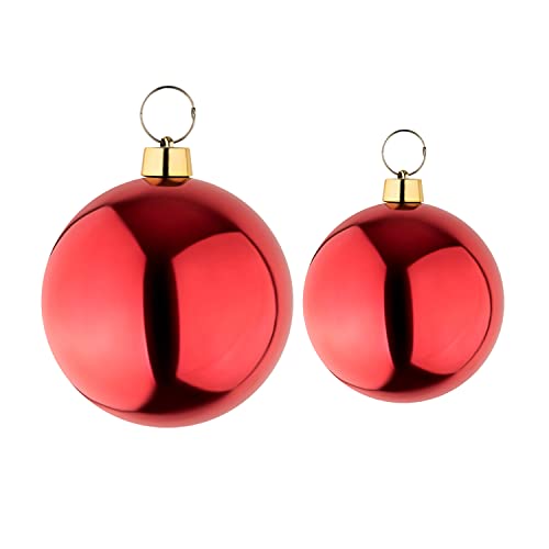 your castle Lot de 2 boules de Noël rouges brillantes 1 x 25 cm et 1 x 15 cm de diamètre de qualité supérieure pour l'intérieur et l'extérieur avec anneau en acier pour une fixation facile Cover