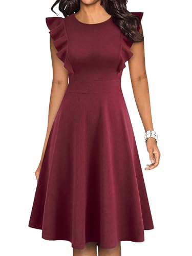 Image of YATHON Women's Vintage Ruffle Sleeve Floral A Line Cocktail Party Dresses