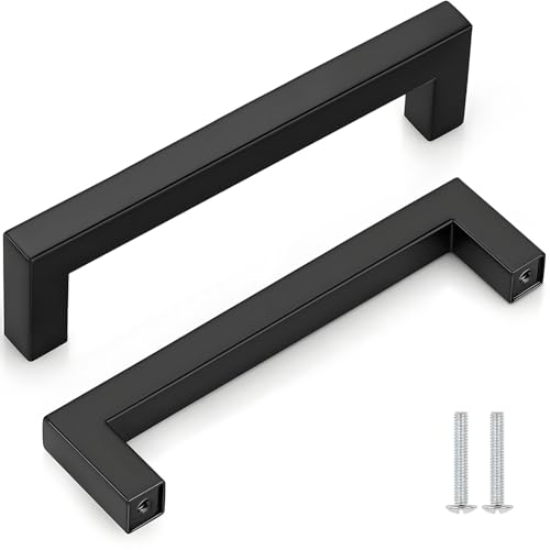 CCHONGCC Tiradores de armario de cocina de acero inoxidable, manijas de puerta de cocina, manijas de gabinete cepilladas, manijas de armario y cajones (2, negro, centro de agujero de 128 mm)