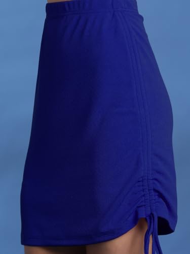Image of KOTTY Women's Trendy High Waist Stylish Ruched Blue Skirt Perfect for Western and Fashion Wear
