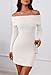 MEROKEETY Women's Sexy Off Shoulder Sweater Dress 2026 Winter Spring Long Sleeve Bodycon Club Night Out Mini Dresses, White, Medium