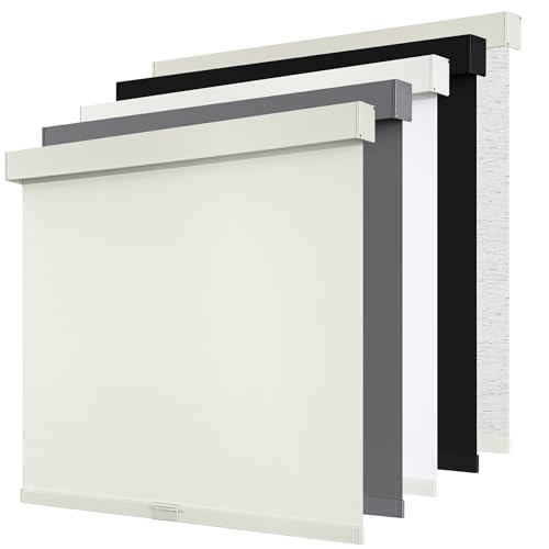 SUNOFF Persianas enrollables opacas sin cordones, para ventanas con tope libre, oscurecimiento de la habitación con cenefa, persianas de tela tejida con aislamiento térmico para hogar, oficina, beige,