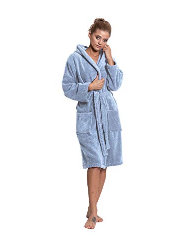 Turkuoise Women's Turkish Cotton Hooded Robe, Terry Hooded Bathrobe3