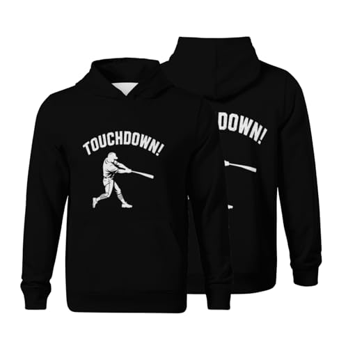 Kids Touchdown Funny Baseball Boys Girls Lightweight Kangaroo Pocket Fleece Hoodies