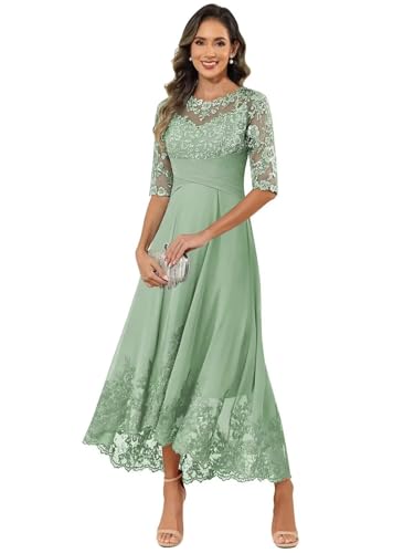Women's Mother of The Groom Dresses Tea Length Petite Lace