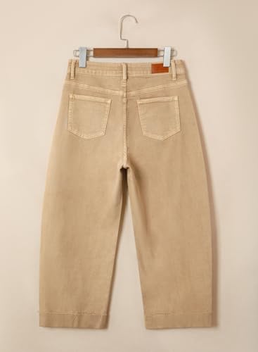 Image of Sidefeel Barrel Jeans for Women High Waisted Wide Leg Baggy Stretchy Trendy Raw Rolled Hem Capri Cropped Ankle Denim Pants
