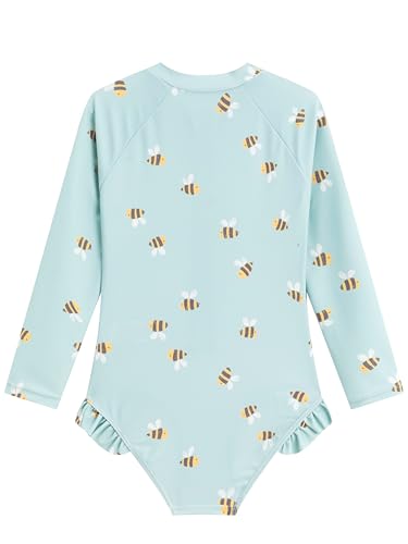 LIZENS Girls' One-Piece Swimwear Rash Guard Swimsuit Zipper Bathing Suits Long Sleeve Ruffle Girl Full Cover Flower Print2