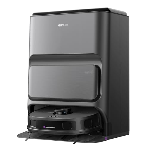 Eureka J12 Ultra Gen2 Robot Aspirateur Laveur avec Station de Base Vidange Automatique Lavage de Serpillière, Aspiration 7 000 Pa, Lavage Double Laser à Ligne LiDAR Navigation, Séchage à l'Air Chaud