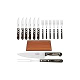 Gran juego de barbacoa Jumbo en caja de regalo Perfectamente equipado para la próxima barbacoa Contenido: 6 cuchillos para carne, 6 tenedores de carne, 1 cuchillo de trinchar, 1 tenedor de trinchar, 1 tabla de cortar de teca Cubiertos de acero inoxid...