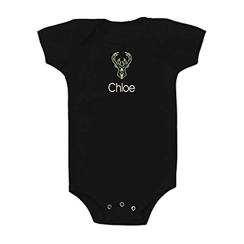 Milwaukee Bucks Custom Baby Onesie - Personalized Baby Name Embroidery & Official NBA Team Logo, Envelope Neck, Cotton, Double-Stitched, Supersoft, NBA Baby Bodysuit (Black, 12-18 months)