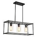 Sicddde Farmhouse Dining Room Light Fixture, Black Retangular 3-Light Kitchen Island Lighting with Glass Shade, Industrial Rectangular Chandelier Over Table for Kitchen Pool Table Bar, L26 Inch