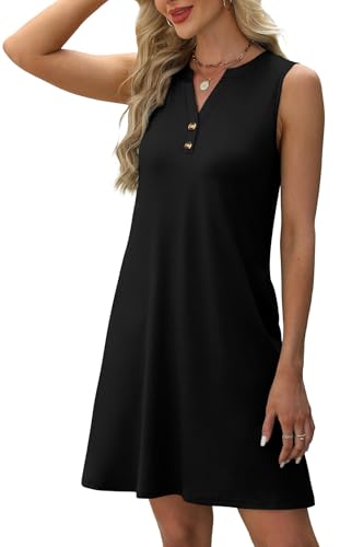 Image of XIEERDUO Summer Dresses for Women 2026 Beach Vacation Clothes V Neck Button Sundresses with Pockets
