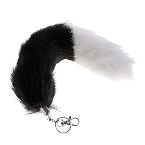Peakpet Schlüsselanhänger Kunstlich Fuchsschwanz tascheanhänger Kunst Fuchsschweif Damentasche Rucksack Anhänger Dekor Geburtstagsgeschenk (Schwarz und Weiß) Cover