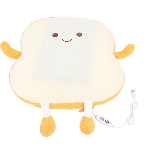 Hiraith Cuscino del Sedile Riscaldato Tramite USB, Cuscino Riscaldante a 3 Livelli, Design Simpatico Cartone Animato di Pane, Impostazione Timer per Sedia da Dormitorio da Ufficio,