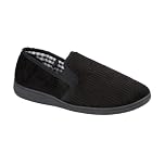 footloose.shoes Mens Lightweight Wide Fitting Twin Side Gusset Bedroom/Carpet Slippers Sizes 6,7,8,9,10,11,12 (Black 1, UK Footwear Size System, Adult, Men, Numeric, Wide, 9)