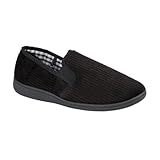 footloose.shoes Mens Lightweight Wide Fitting Twin Side Gusset Bedroom/Carpet Slippers Sizes 6,7,8,9,10,11,12 (Black 1, UK Footwear Size System, Adult, Men, Numeric, Wide, 10)