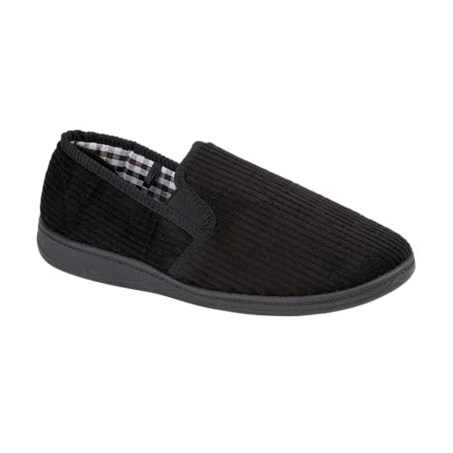 footloose.shoes Mens Lightweight Wide Fitting Twin Side Gusset Bedroom/Carpet Slippers Sizes 6,7,8,9,10,11,12 (Black 1, UK Footwear Size System, Adult, Men, Numeric, Wide, 8)