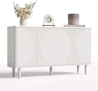 LITTLE TREE 59-Inch White Buffet Cabinet Sideboard with Storage, Modern Sideboard Buffet Table with Doors for Living Room, Dining Room