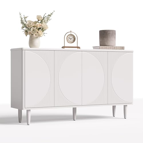 LITTLE TREE 59-Inch White Buffet Cabinet Sideboard with Storage, Modern Sideboard Buffet Table with Doors for Living Room, Dining Room