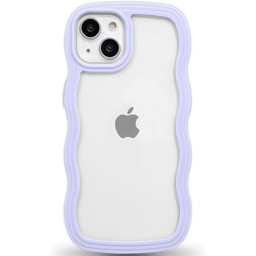 Image of GoldKart iPhone 13 /14 Case Wavy Edge Clear Back Design, Anti-Slip Grip Cute Wave Curly Frame Shape Shockproof Soft TPU & Hard PC Bumper Protective Phone Case Cover for Women Girls - Purple