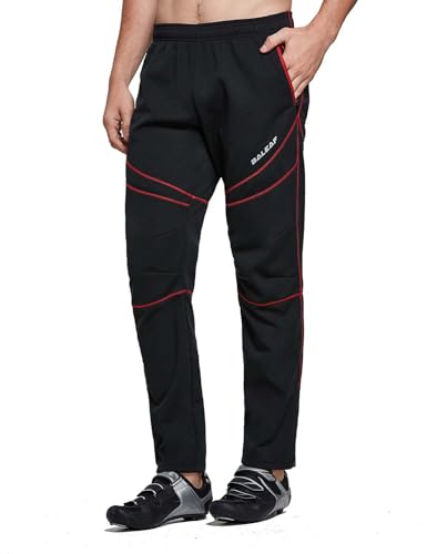 BALEAF Men's Fleece Pants Winter Cycling Pants Mountain Bike Clothing Thermal Cold Weather Running Gear Black/Red M