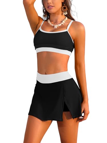 SHEKINI Damen Bikini Set Badeanzüge mit Rock High Waist Bauchweg...