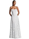 OFEYCHUN Floral White Bridesmaid Dresses for Women Long Simple Spaghetti Strap Backless Formal Evening Gowns Size 6