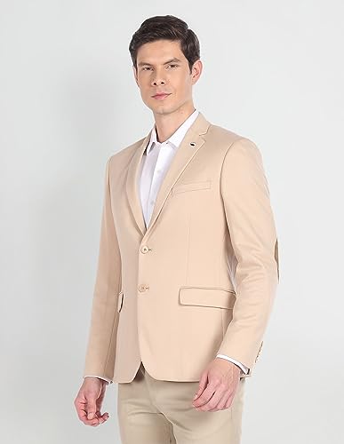 Image of Arrow Men's Red Textured Notch Collar Long Sleeve Formal Polyester Slim Fit Blazer
