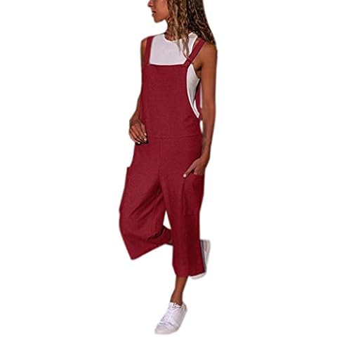 Jumpsuit Women's, Lulupi Cotton Dungarees Vintage Printed Loose Casual Baggy Sleeveless Overall Long Jumpsuits Playsuit Trousers Pants Dungarees Wine Cover
