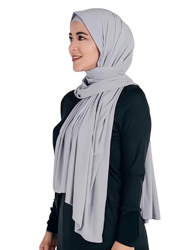 Maxi Hijab Jersey Premium, Kopftuch Schal Turban für Muslimische Frauen (Hellgrau)