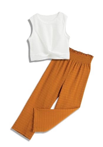 Image of Girls' Clothing Sets Sleeveless Bow Crop Top Wide Leg Linen Pants 2026 Summer Outfits Cute Kids Clothes