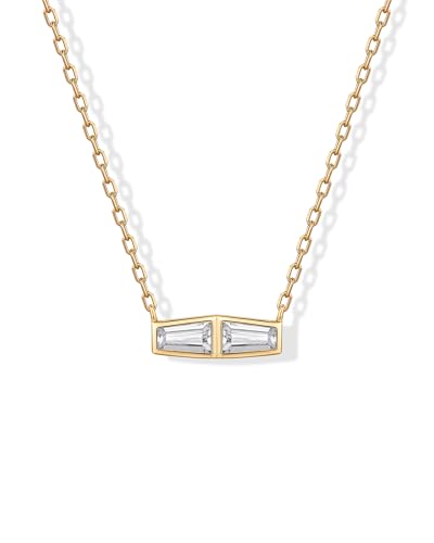 PAVOI 14K Gold Plated Dainty Tapered Baguette Cubic Zirconia Pendant Necklace | Trendy Chain Necklaces for Women