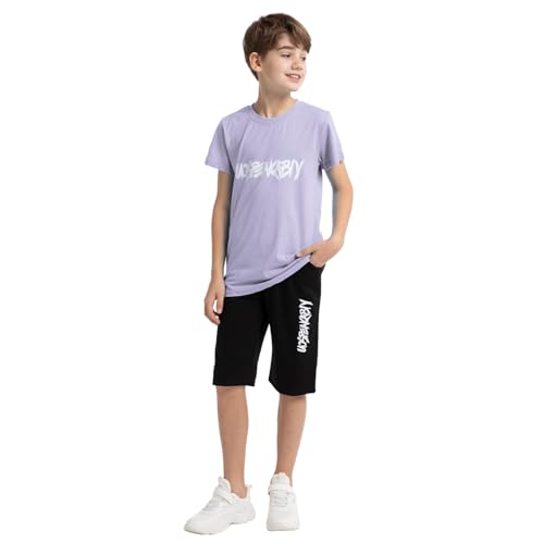 Image of amropi Boys Shorts Set Cotton T-Shirt and Short Pants 2 Pieces Summer Tracksuit for Age 2-12 Years