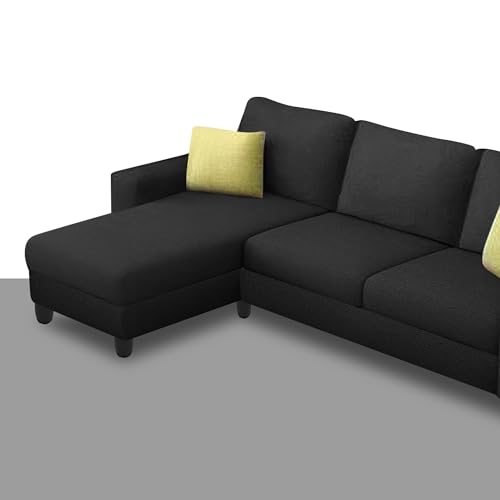 Image of Orland 4 Seater LHS L Shape Sofa Set for Living Room | Color - Black | Premium Fabric Sofa