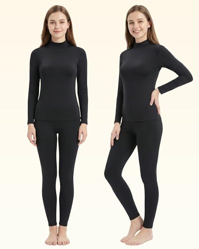 Image of JZCreater Women Thermal Underwear Set, Long Johns Base Layer Top & Bottom, Women Soft Pajama Set for Cold Weather
