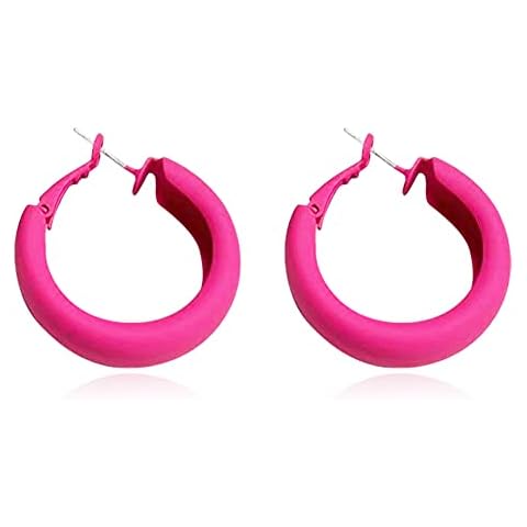 DIYANMMY Retro Fashion Exaggerated Geometric Large Round Pink Hoop Earrings Candy Color Earrings for Woman Party Jewelry (Pink Hoop Earrings) Cover