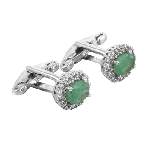 Mancuernillas de Plata con Esmeraldas Ovales 6x8 mm