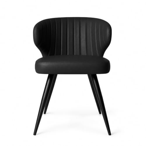 Image of Finch Fox Shree Faux Leather Living Room Dining Chair in Black Color with Black Powder Coated Metal Legs