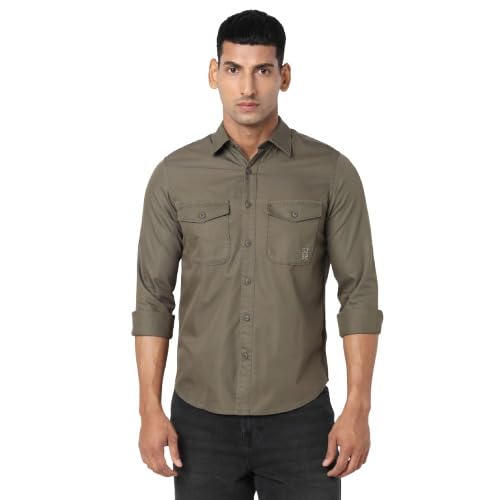 Image of Spykar Men's Regular Fit Full Sleeve Cotton Solid Casual Shirts