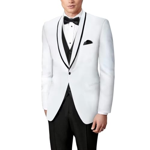 SAROULU 3 Piece Men's Tuxedo Suit Slim Fit Shawl Lapel One Button Blazer Dinner Business Wedding Suits Set