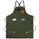 [Ｙヤクニタツ] エプロン 前掛け 作業用 キャンバス 厚手綿 10色展開 カフェエプロン DIY 職人ワーク フリーサイズ 男女兼用 (ミリタリーグリーンカラー)