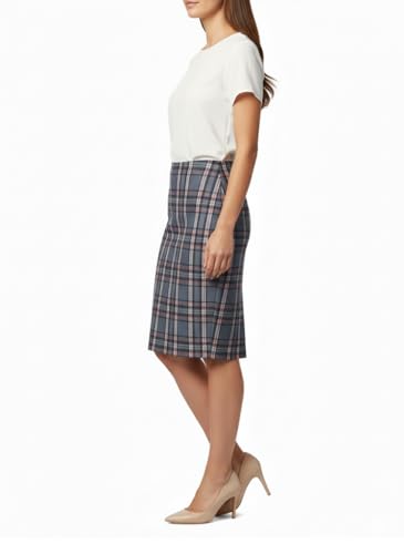 Women’s Knee-Length Pencil Skirt Elasticated Waist Casual Tartan Midi Skirt - Image 4