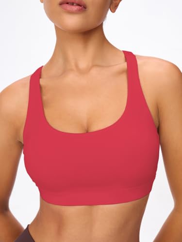 Image of Women's Strappy Sports Bras Light Compression Crop Criss Cross Back Padded Workout Yoga Bra Supportive U Neckline