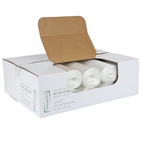 TYPLASTICS 40-45 Gallon Clear Trash Can Liners - 40 x 48 High Density Garbage Bags - Case of 250 Multipurpose for Office Outdoor Recycling Industrial and Commercial